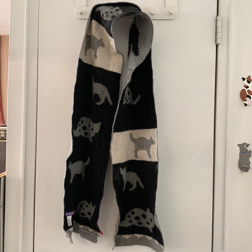 Lambswool Angora Colorblock grey back & white Cat themed convertible cozy scarf
